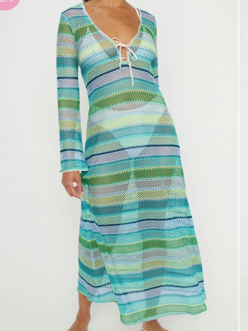 Vacay Coverup Green Multi Stripe Crochet